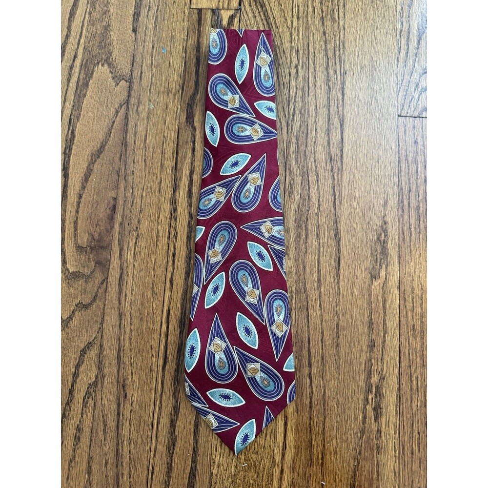 Robert Talbott Best of Class 100 Silk Tie Burgundy Maroon Blue Paisley Geometric